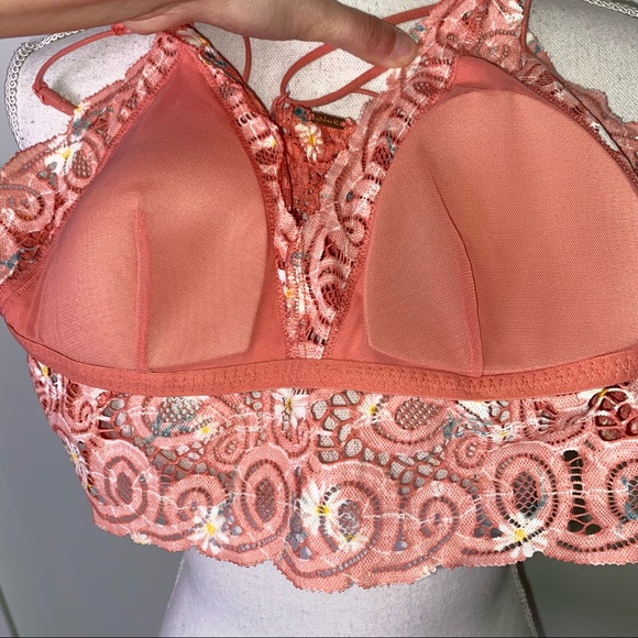 *SOLD* Victoria’s Secret PINK Daisy Floral Lace Coral Longline Bralette Large - Picture 5 of 9